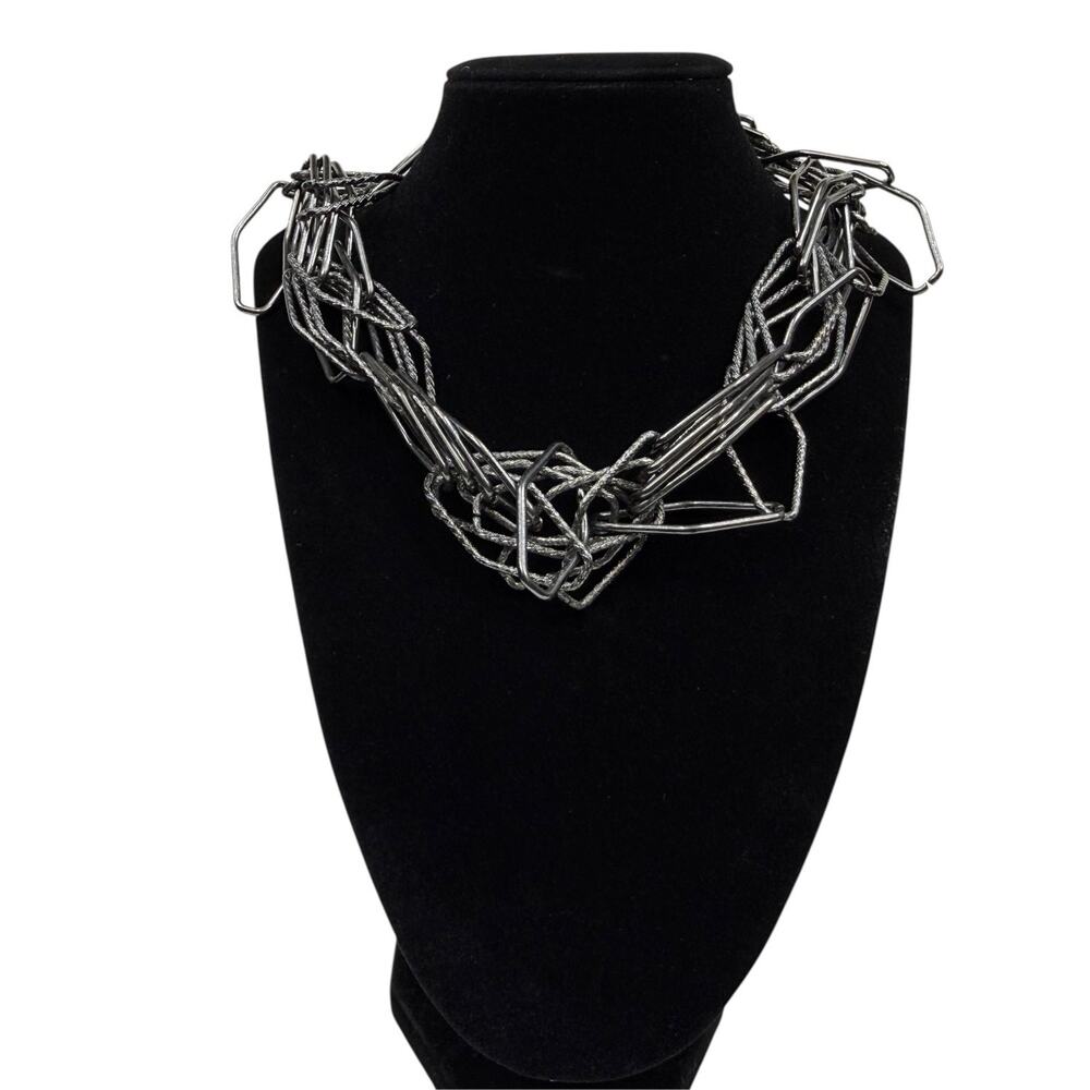 Modern Chunky Silver Gun Metal Multi-Strand Statement Necklace Link Chain 15in